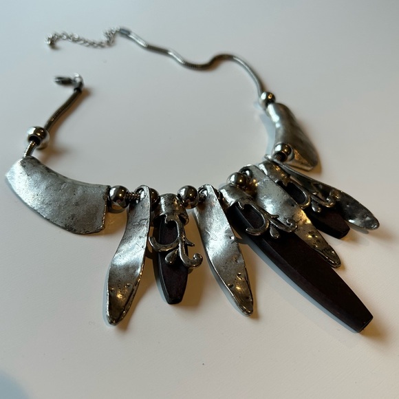 Statement Necklace, Heavy/Chunky, Metal and Black Pieces - Picture 3 of 7